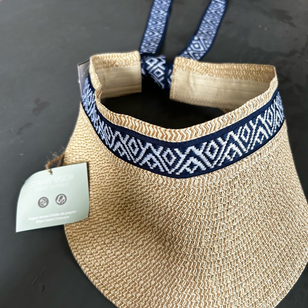Stylish Straw Visor with Navy Detail
